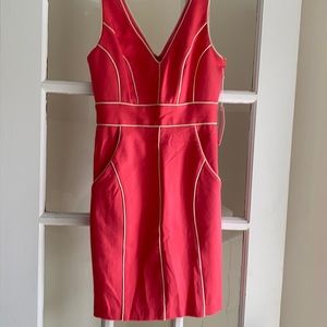 Trina Turk coral sleeveless double v neck dress